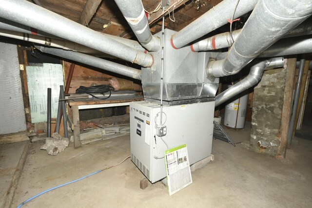 utilities with water heater and heating unit