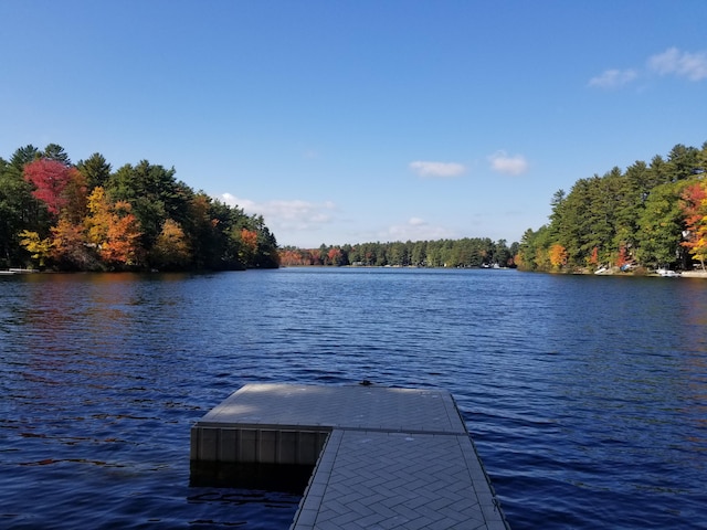 view of dock with a water view