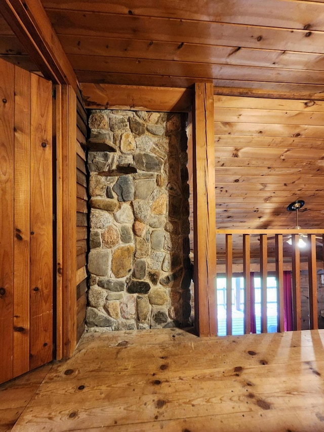 room details with wooden ceiling and wood walls