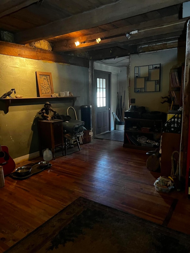 basement with wood-type flooring