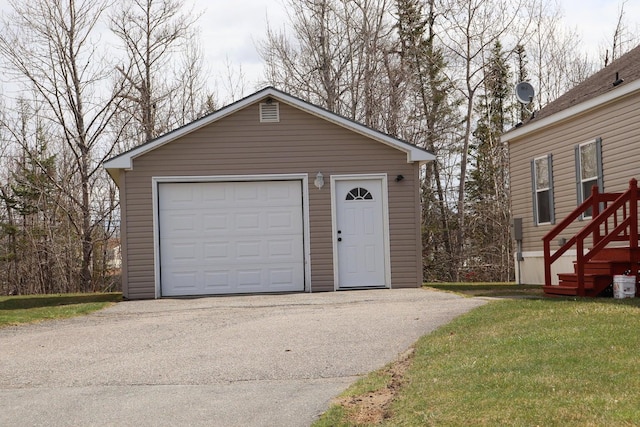 garage featuring a lawn