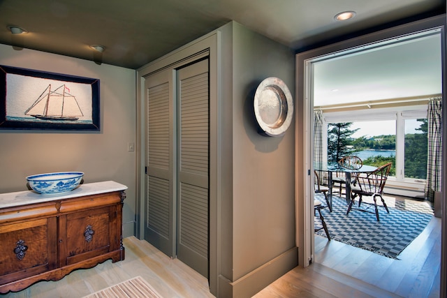 41 Sandpiper Ln, Bristol, ME 04539 - interior space featuring recessed lighting, a water view, and wood finished floors