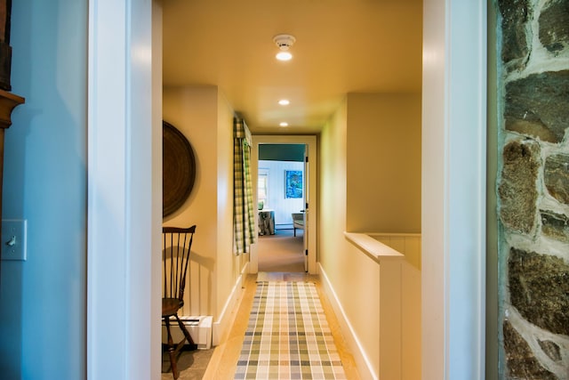 41 Sandpiper Ln, Bristol, ME 04539 - hall featuring baseboards, a baseboard heating unit, and recessed lighting