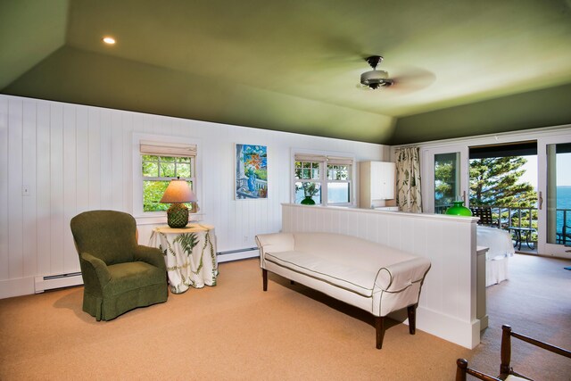 41 Sandpiper Ln, Bristol, ME 04539 - carpeted bedroom featuring access to outside, baseboard heating, and multiple windows