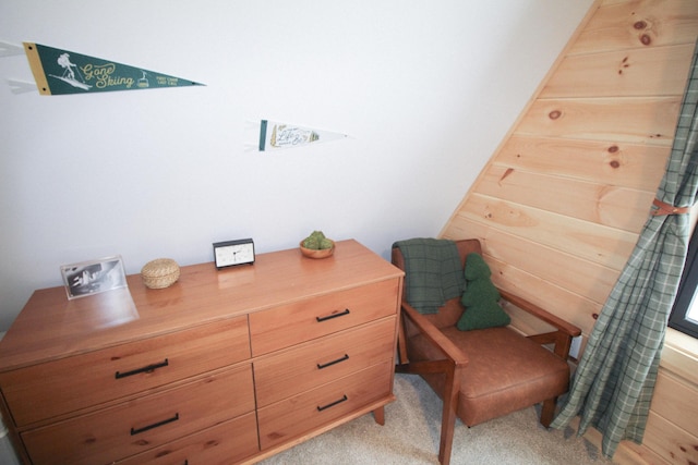 sitting room with light colored carpet