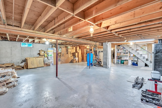 basement with fridge