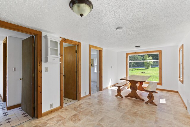 dining room with a textured ceiling