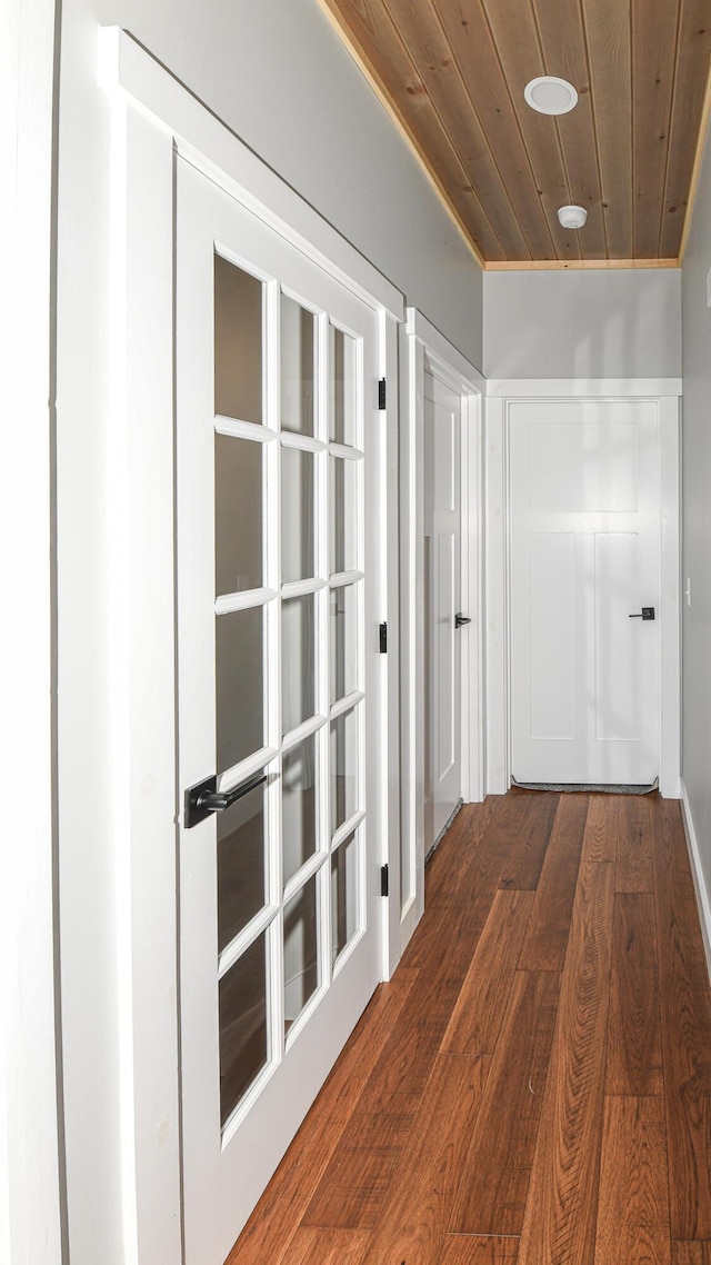 48 Harmony Row, Bethel, ME 04217 - hallway featuring wood ceiling and dark wood-style flooring