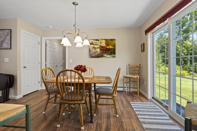 dining space featuring a chandelier and dark hardwood / wood-style flooring