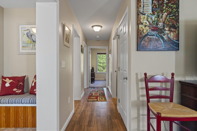 hallway featuring dark hardwood / wood-style flooring