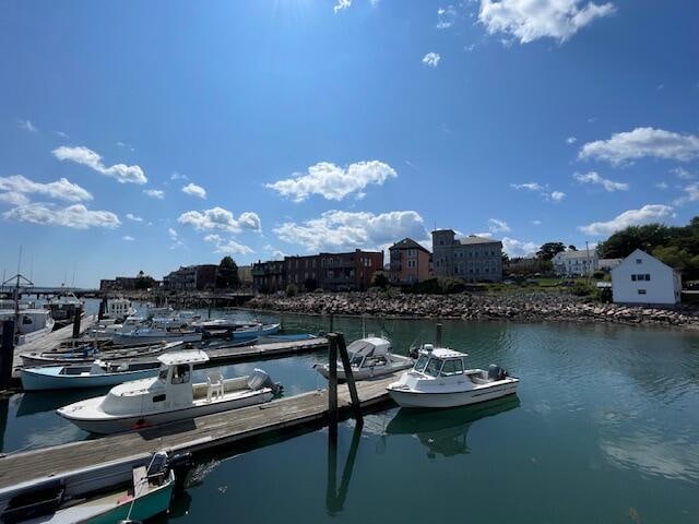 view of dock with a water view