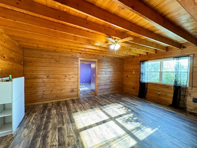 139 Lake Rd, Robbinston, ME 04671 - unfurnished bedroom featuring beam ceiling, hardwood / wood-style floors, wood ceiling, and wooden walls