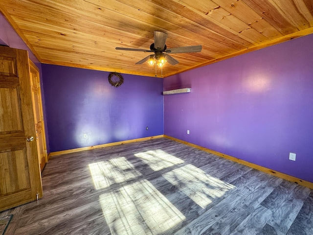 139 Lake Rd, Robbinston, ME 04671 - empty room with wooden ceiling, a ceiling fan, wood finished floors, and baseboards