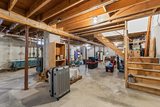 basement featuring water heater