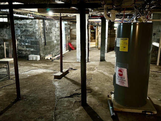 basement with water heater