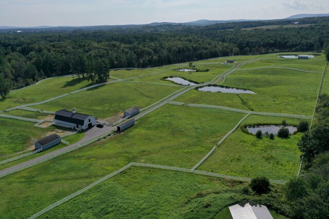 drone / aerial view with a water view and a rural view