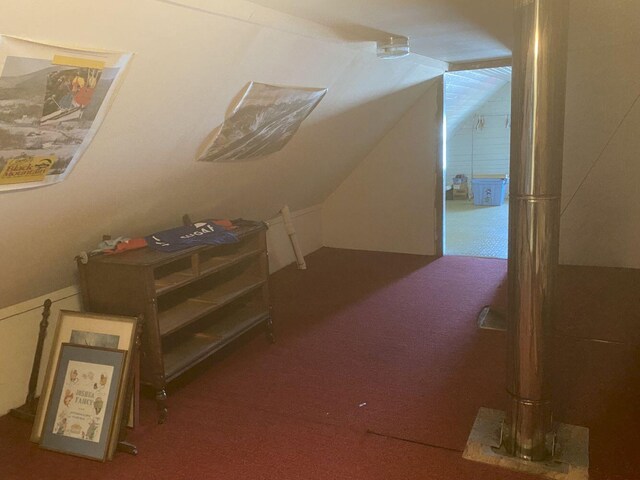 additional living space with lofted ceiling and carpet floors