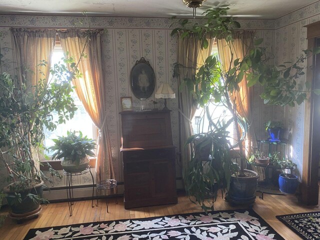 sitting room with hardwood / wood-style flooring