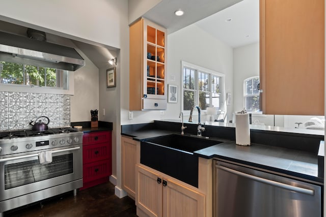 kitchen with decorative backsplash, sink, and appliances with stainless steel finishes