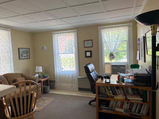 office space featuring carpet and cooling unit