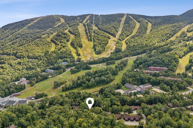 drone / aerial view featuring a mountain view