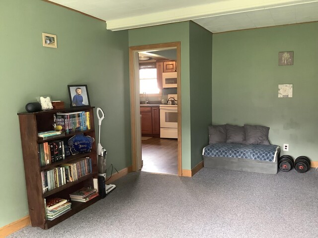 bedroom with hardwood / wood-style floors and sink