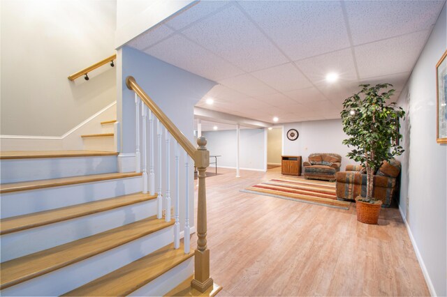 interior space featuring hardwood / wood-style flooring and a drop ceiling