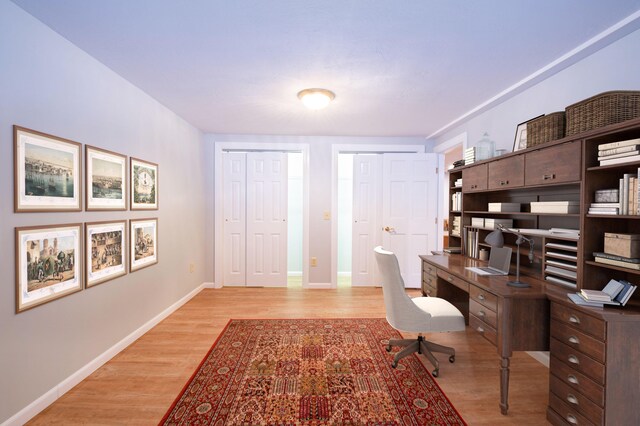 office area with light wood-type flooring