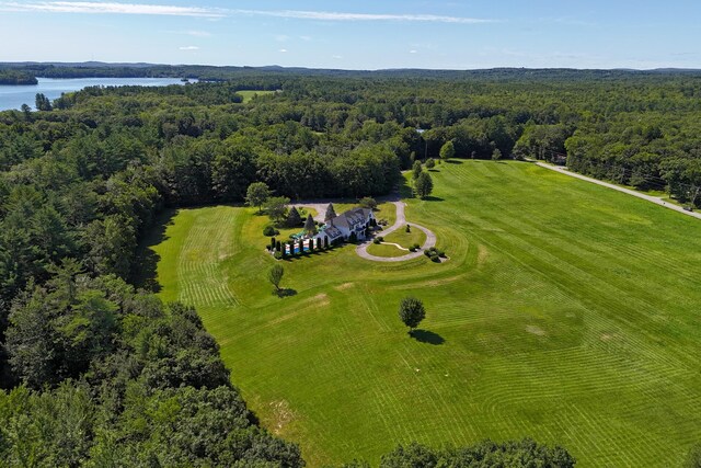 drone / aerial view featuring a rural view and a water view