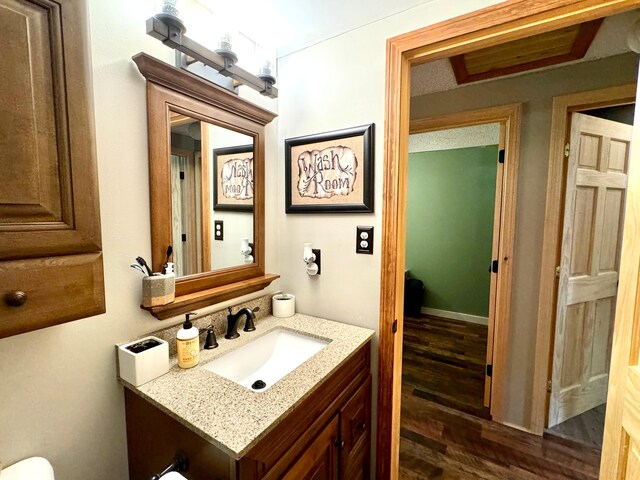 bathroom featuring vanity and wood-type flooring