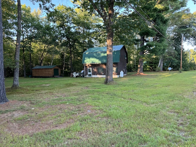 view of yard featuring a shed