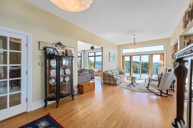 living room featuring light wood-type flooring and a wealth of natural light