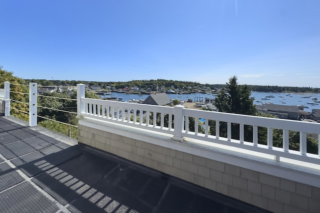 exterior space with a water view