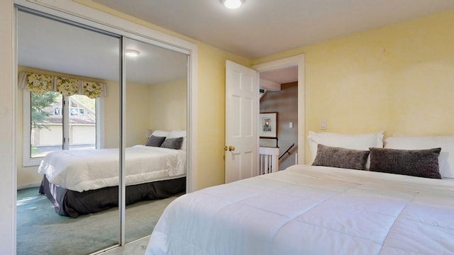 bedroom featuring carpet floors and a closet