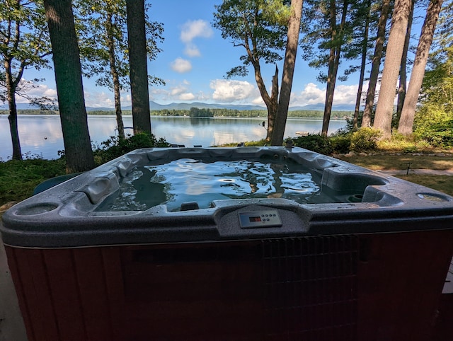 exterior space featuring a hot tub