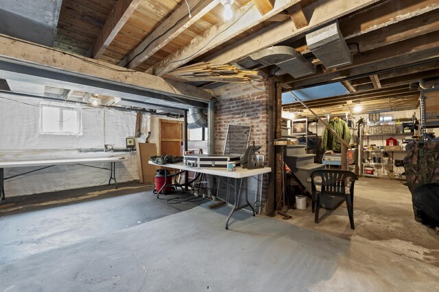 basement featuring a workshop area