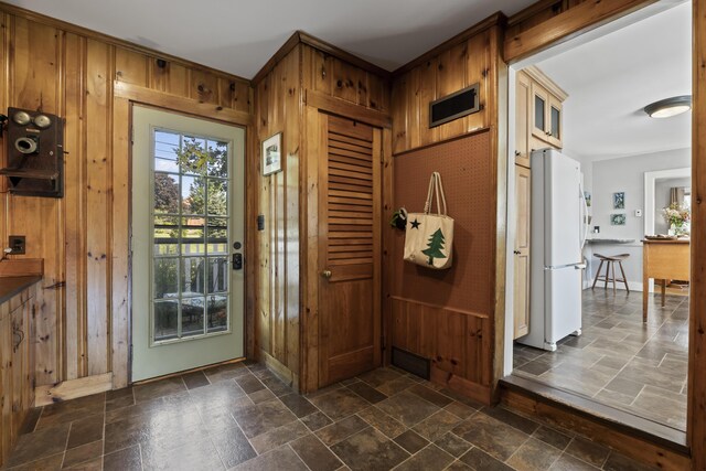 interior space with wood walls