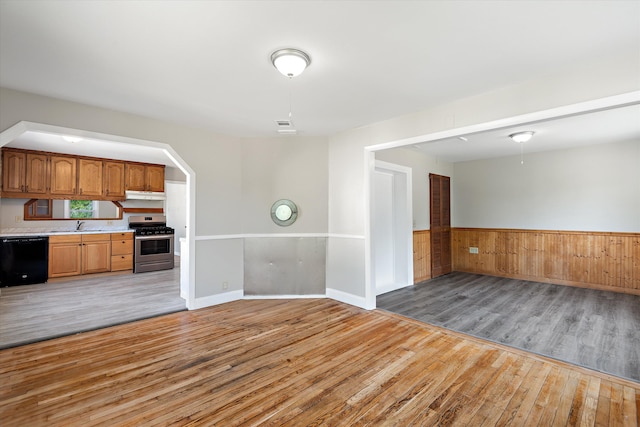 interior space with sink and light hardwood / wood-style floors