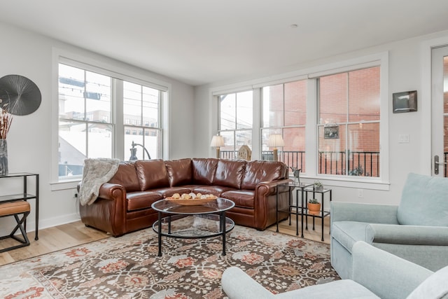 living room with light hardwood / wood-style flooring and plenty of natural light