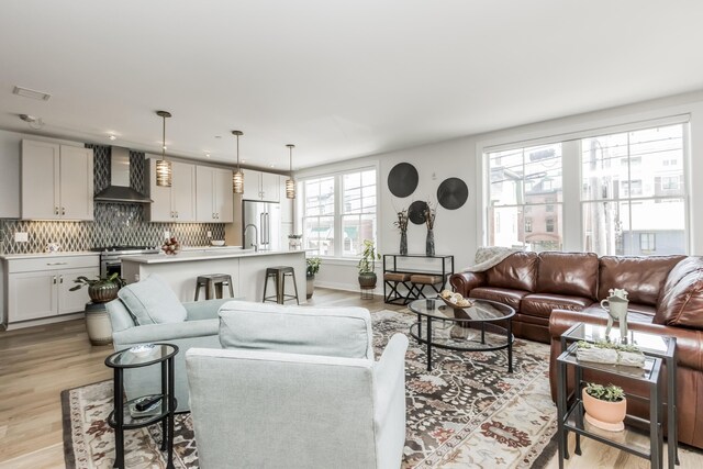 living room featuring light hardwood / wood-style flooring