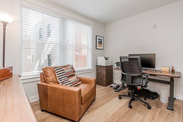 office area featuring light hardwood / wood-style floors