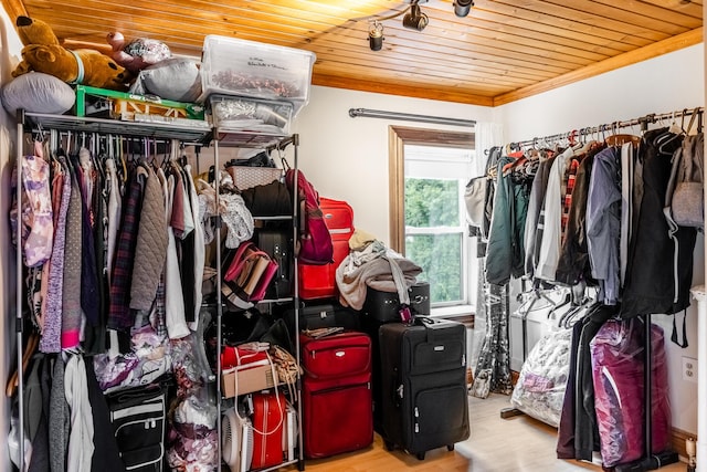 walk in closet with wood finished floors