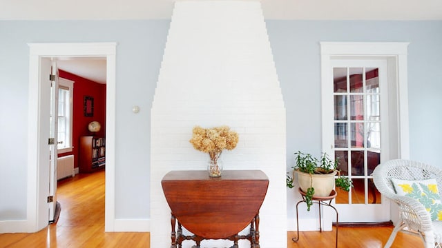 sitting room featuring light hardwood / wood-style floors and radiator