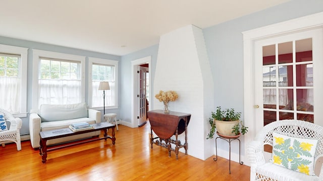 sitting room with wood-type flooring