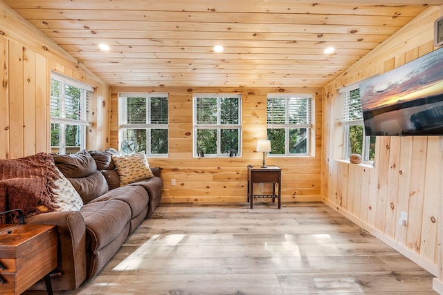 interior space with wood ceiling and vaulted ceiling