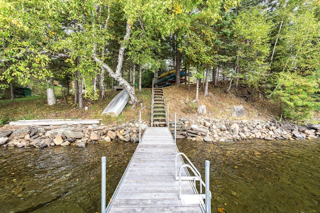 view of dock with a water view