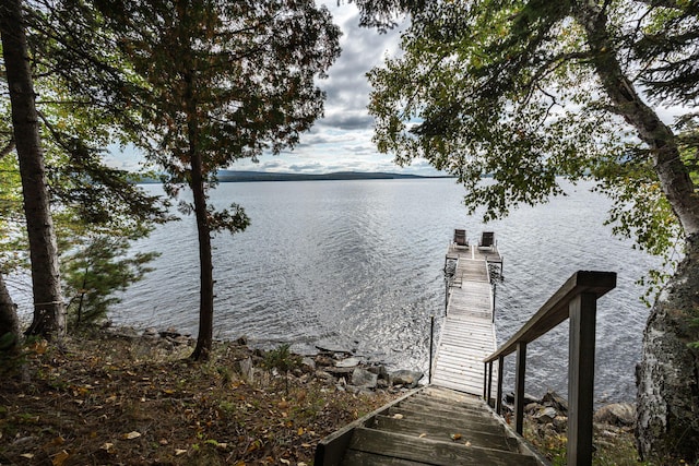 dock area with a water view