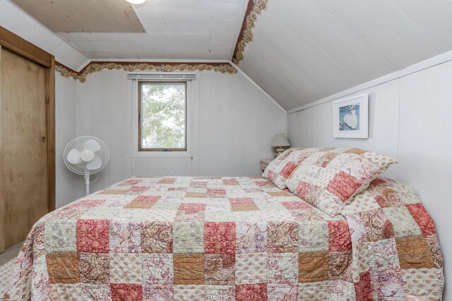 bedroom with vaulted ceiling