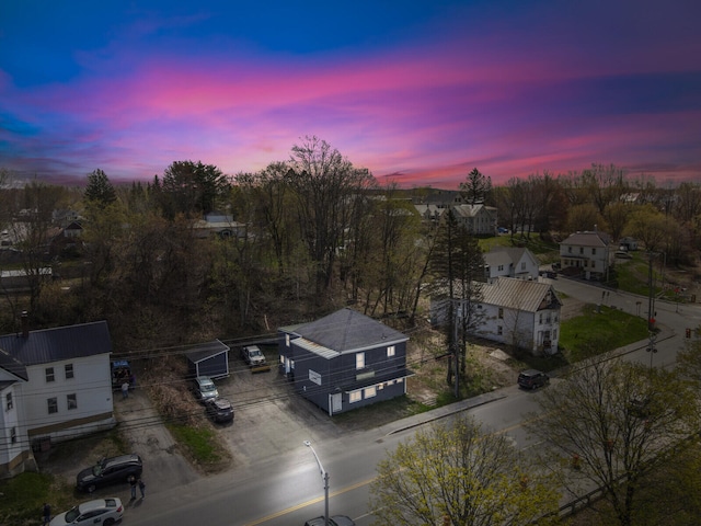 view of aerial view at dusk