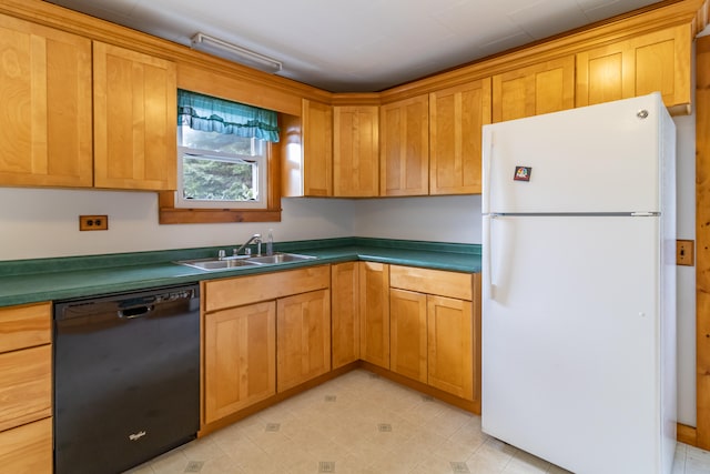 kitchen with sink, dishwasher, and white refrigerator